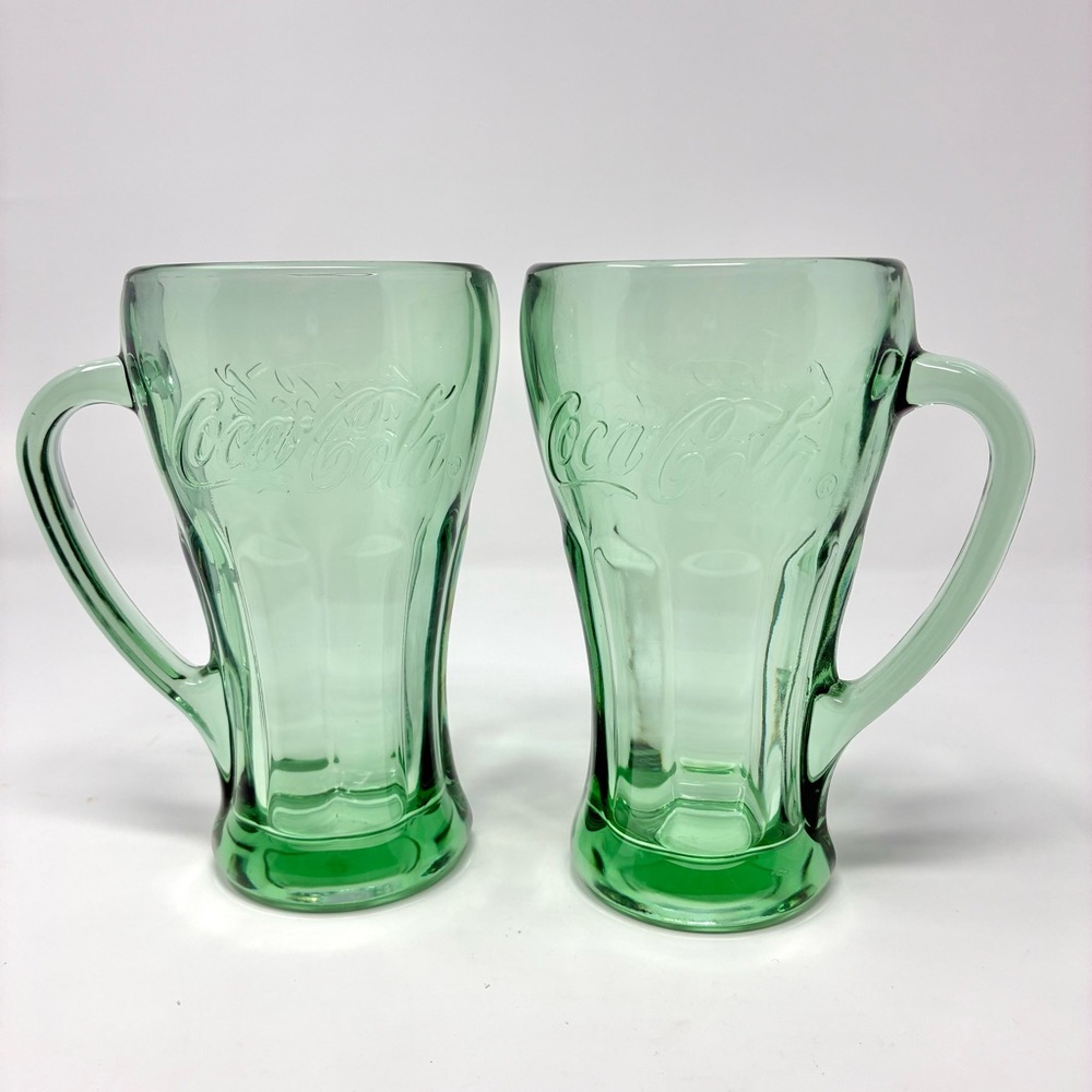 Libbey Coca-Cola Green Glasses Handled Mug Collectible Vintage Heavy Glasses